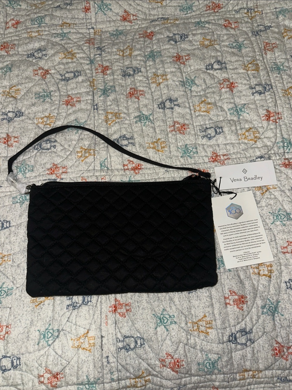Vera Bradley Black Quilted Wristlet with Embroidered Snow White Floral Design - Picture 3 of 4